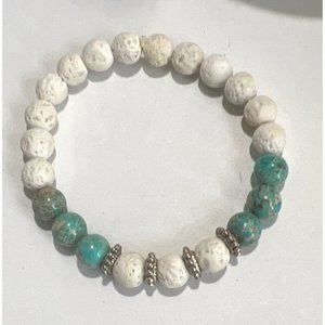 White Lava Rock & Turquoise Bead Stretch Bracelet -- NEW